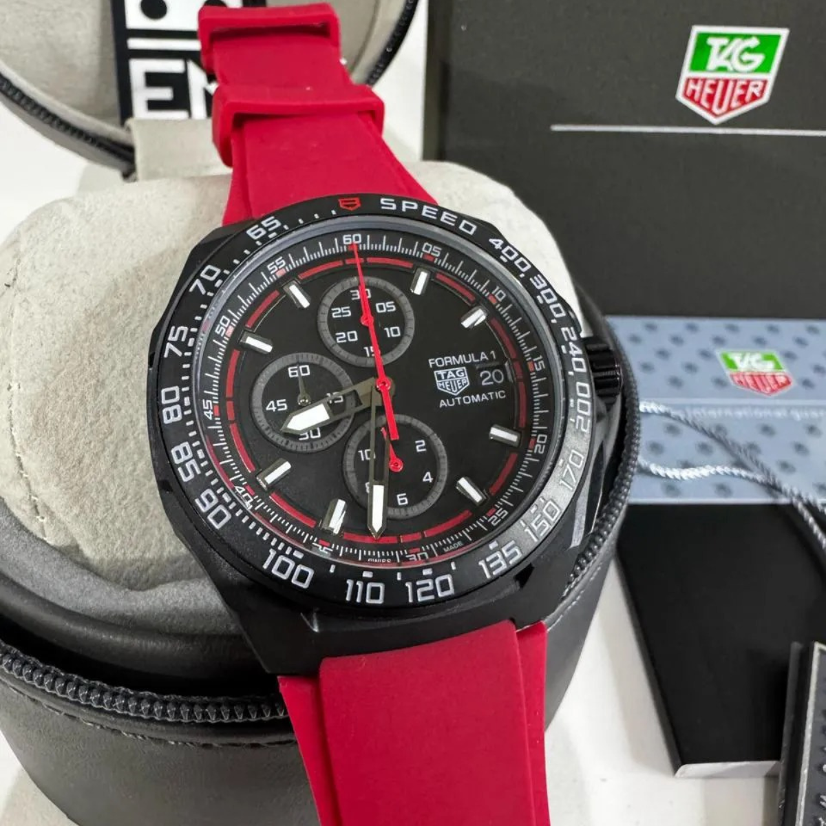 TH Formula 1 Automatic Chronograph – Black Red with Red Rubber Strap