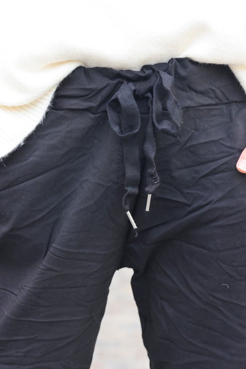 Pantalon confort noir en toile stretch étoile brillante paillettes