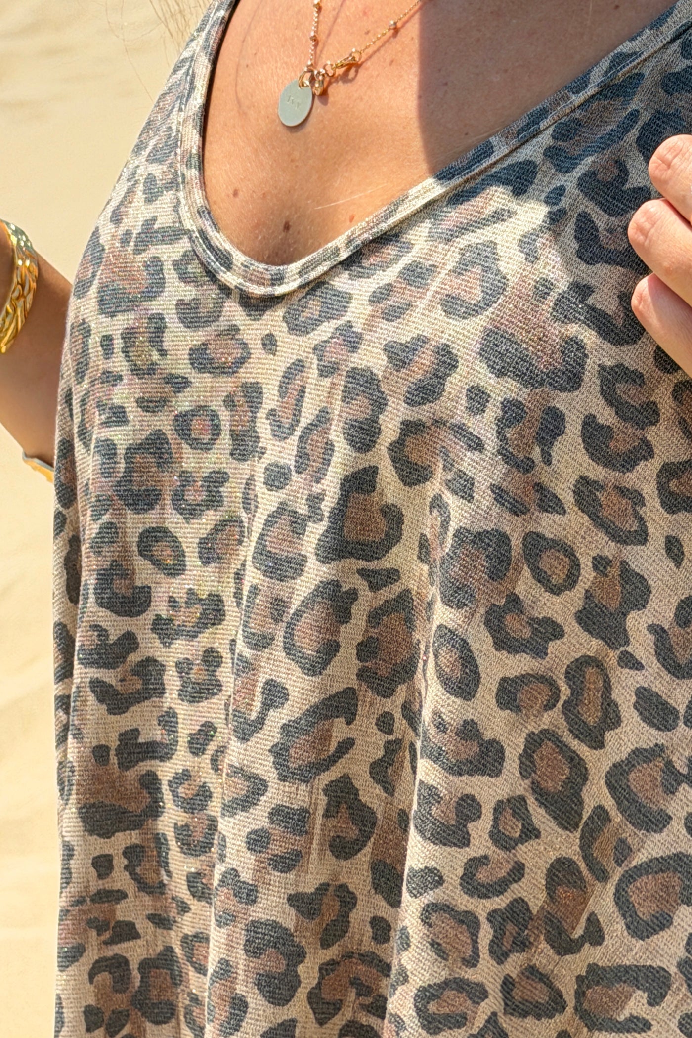 Robe confort à bretelles imprimé léopard détail lurex brillant