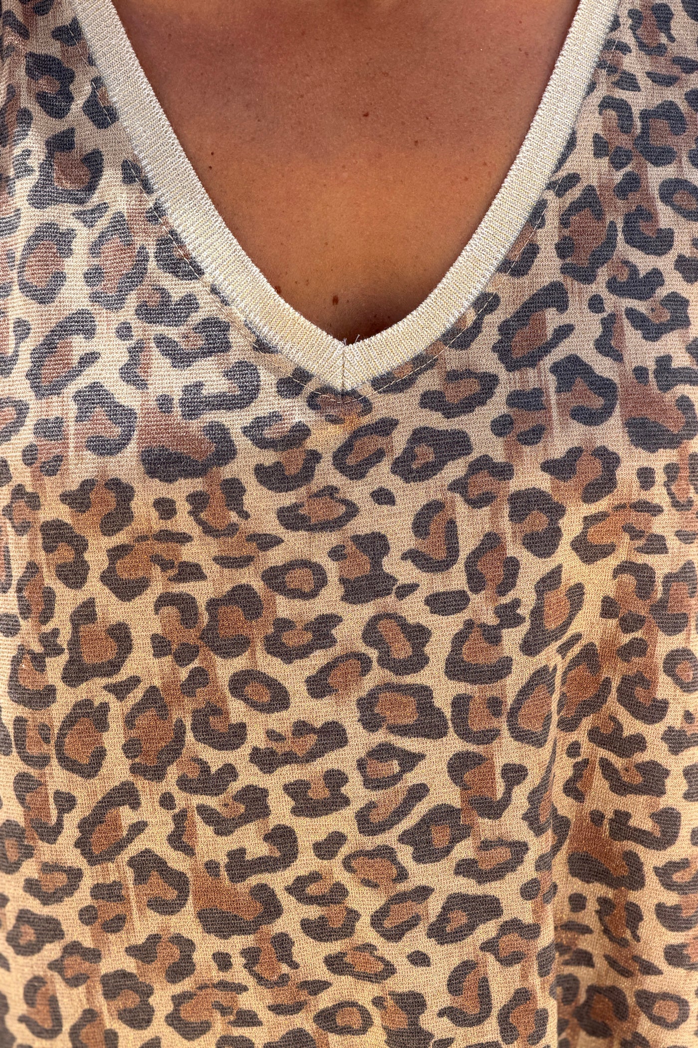 Robe longue manches courtes imprimé léopard brillant lurex